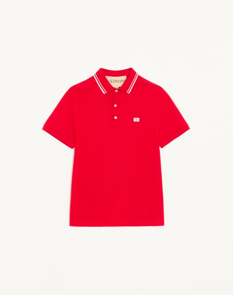 Polo shirt van katoenen piqué met V-logo patch