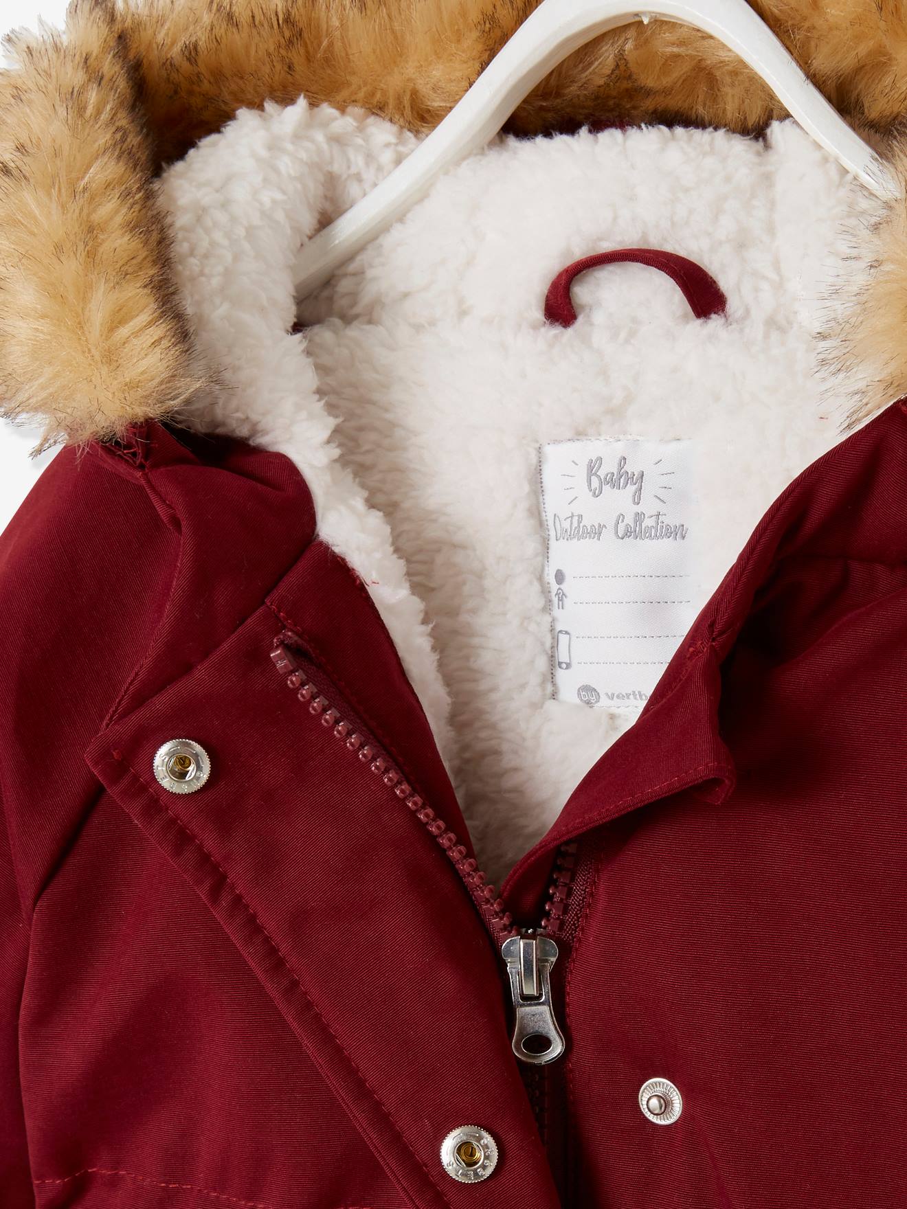 Parka à capuche bordée de fausse fourrure bébé bordeaux