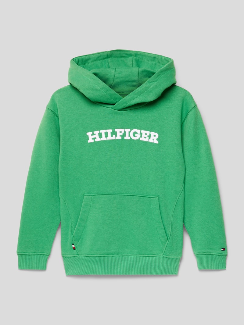 Hoodie mit Label-Stitching Modell 'ARCHED' in grün