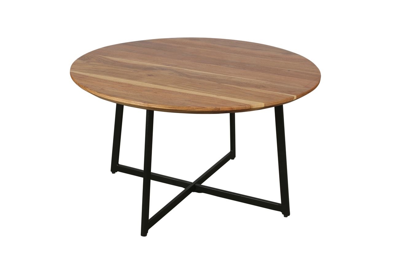 byLiving ALINA Couchtisch, Breite 80 cm, Akazie natur lackiert, Metall schwarz pulverbeschichtet
