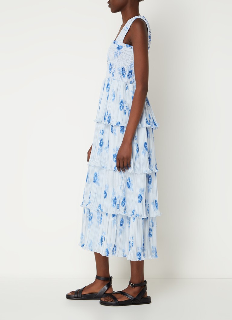 Rochie midi Ganni cu imprimeu floral și volane.