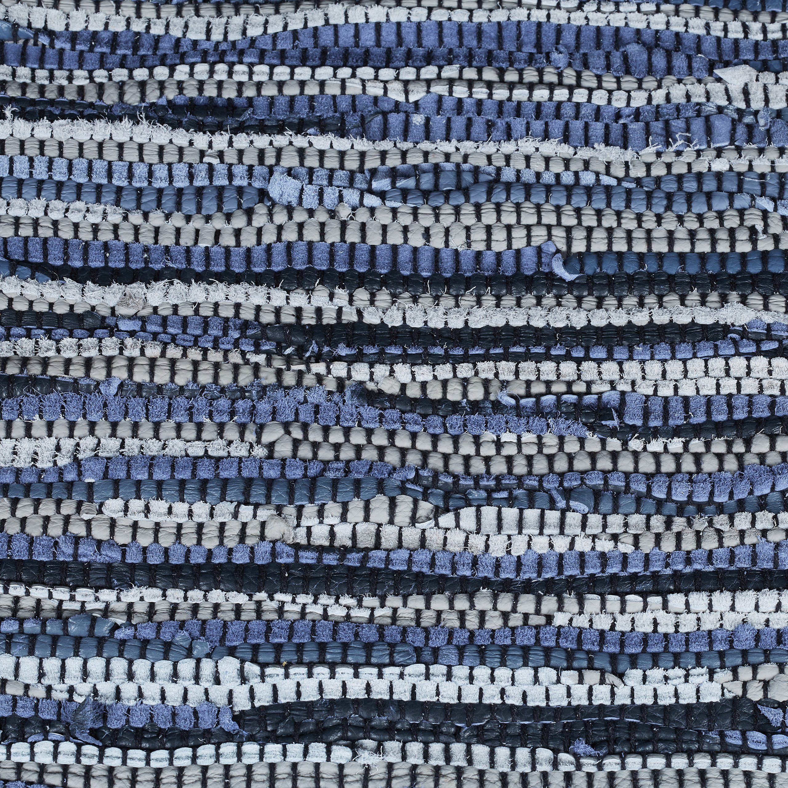 Läufer Flickenteppich Leder & Baumwolle, relaxdays, Höhe: 10 mm, Blau, 70x140cm
