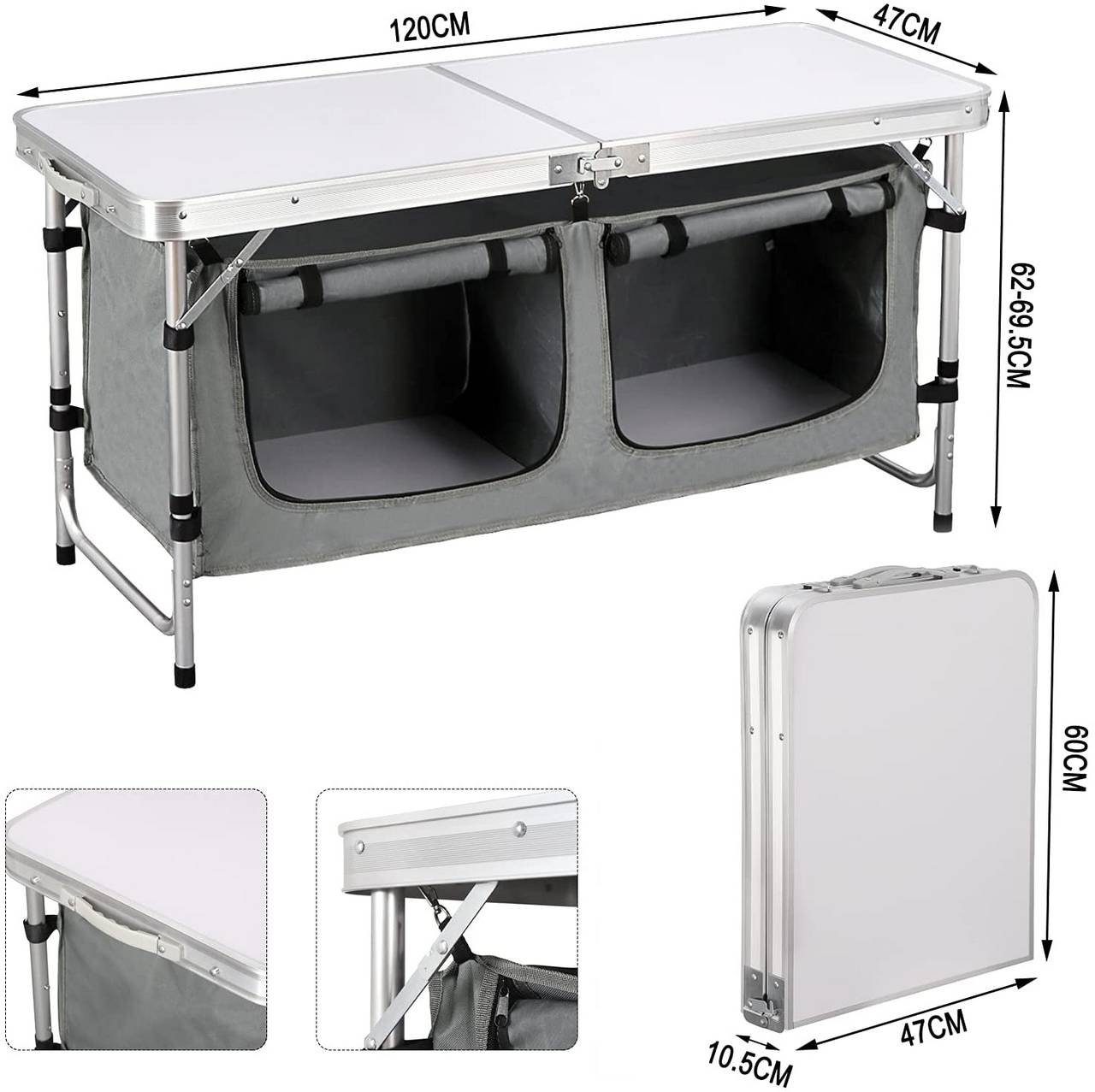 Woltu Campingtisch, Höhenverstellbar mit Stauraum, Outdoor inkl.Tragetasche
