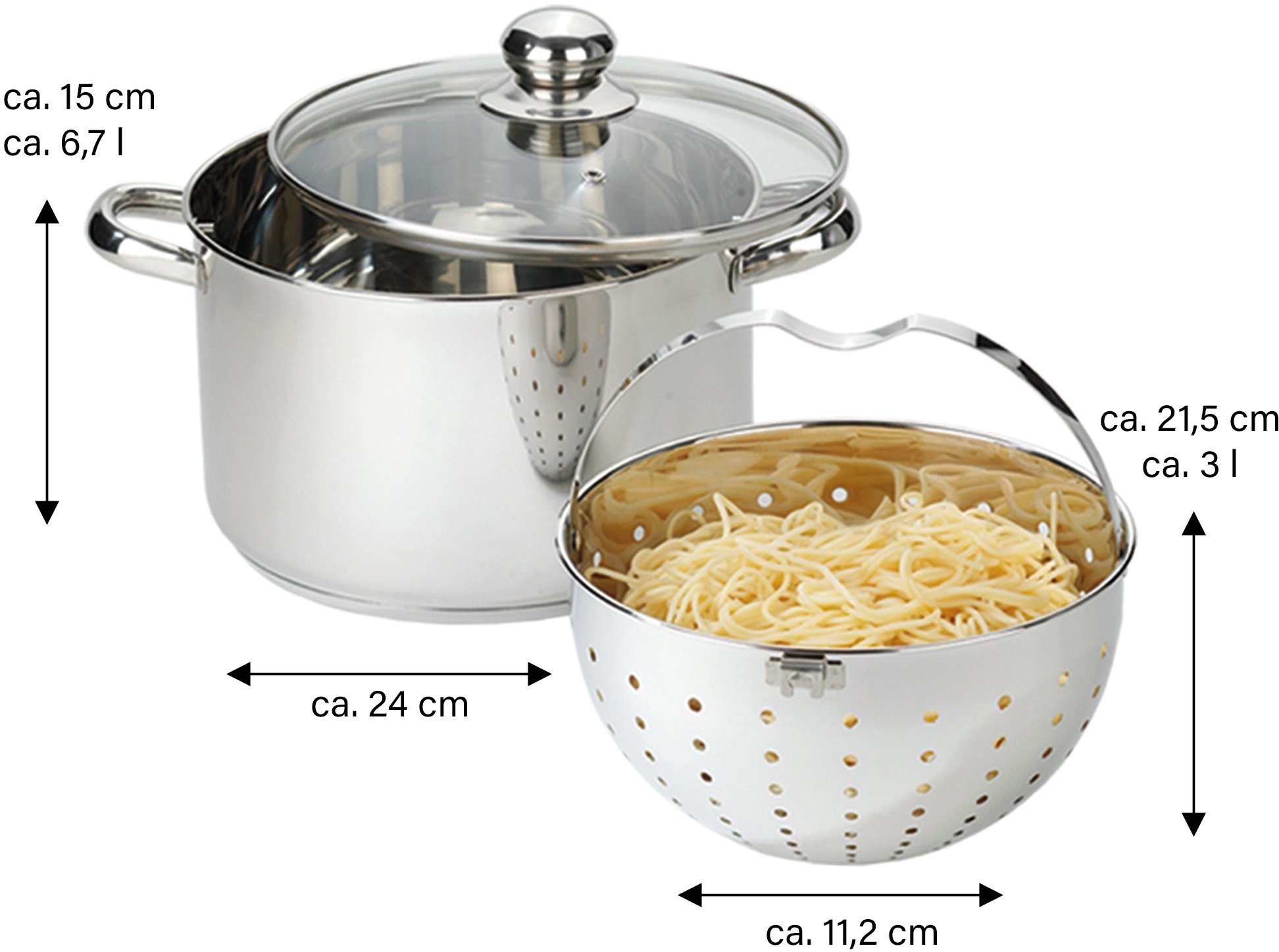BEYOND Topf-Set, Edelstahl 18/8 (Set, 3-tlg), Kochen,Braten,Schmoren,Backen,Dünsten,Dämpfen,Blanchieren,Induktion