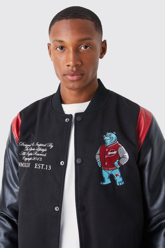 Melton & PU Jacke mit Aufnähern