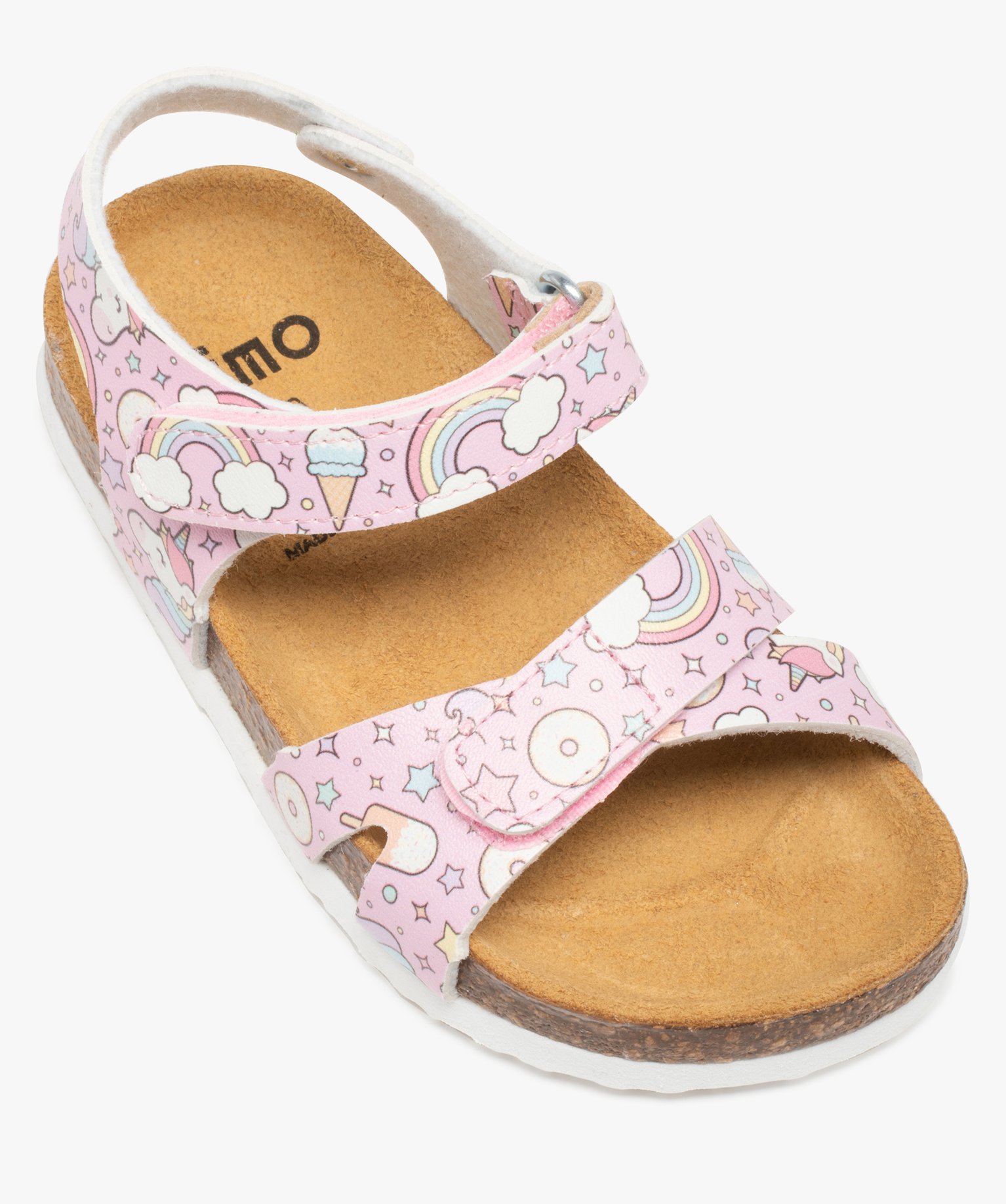 Sandales fille à semelle liège et brides scratch licorne rose | GEMO
