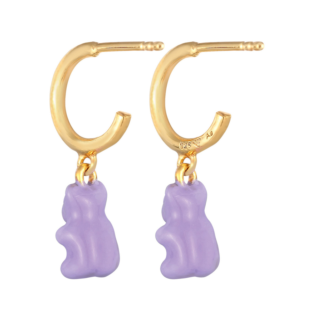 Elli Elli Boucles d'Oreilles Femmes Créoles Pendentif Ours Tendance avec émail en arge Boucles d'oreilles