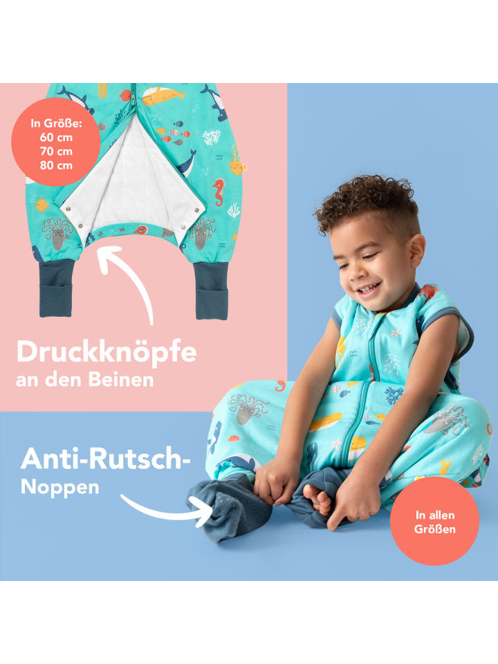 Schlummersack Schlafsack mit Füßen und umklappbaren Bündchen 1.0 TOG in Hellblau günstig kaufen