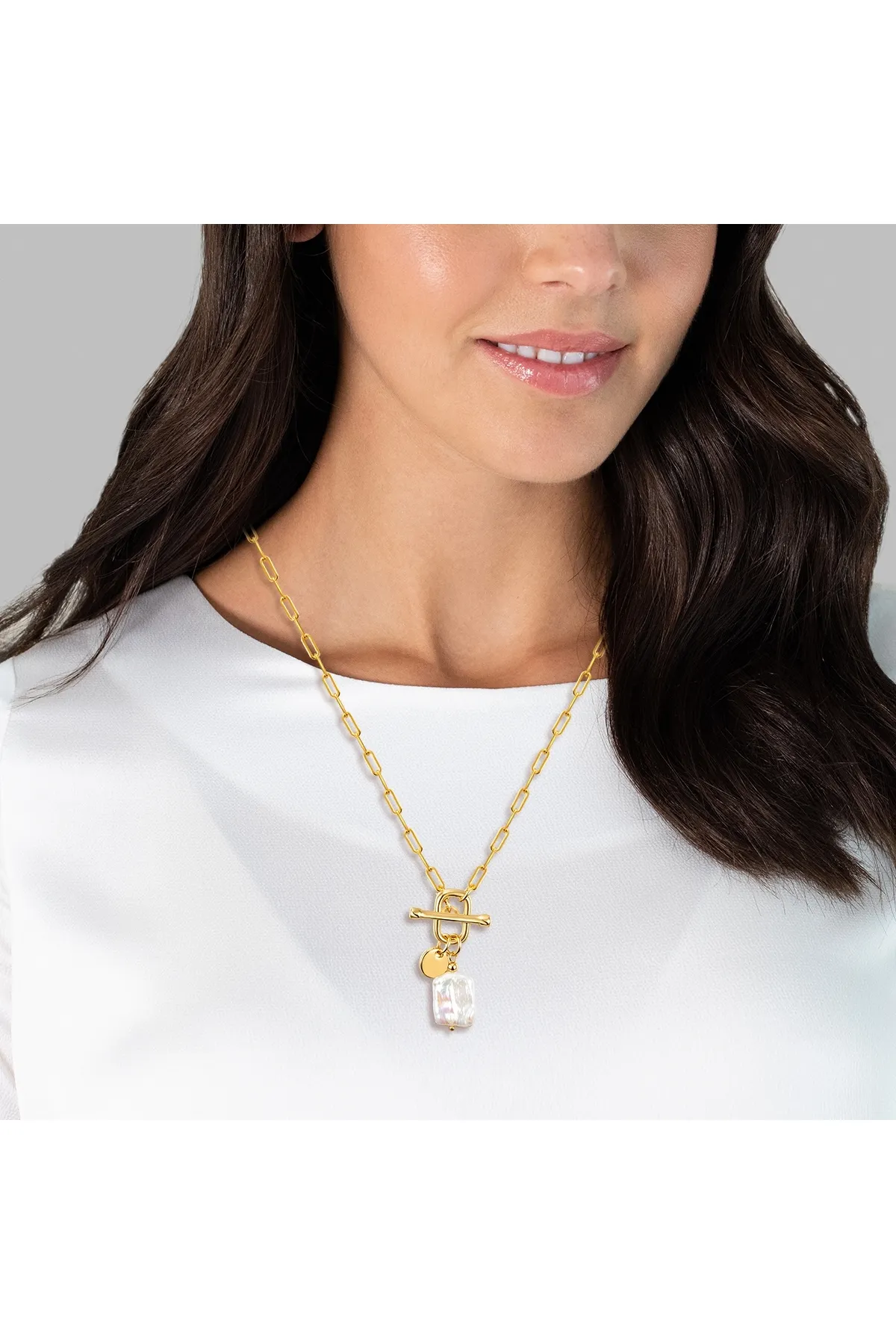 YOKOAMİİ  Perlenhalskette Kette mit Anhänger gelbgold Süßwasser-Zuchtperle weiß