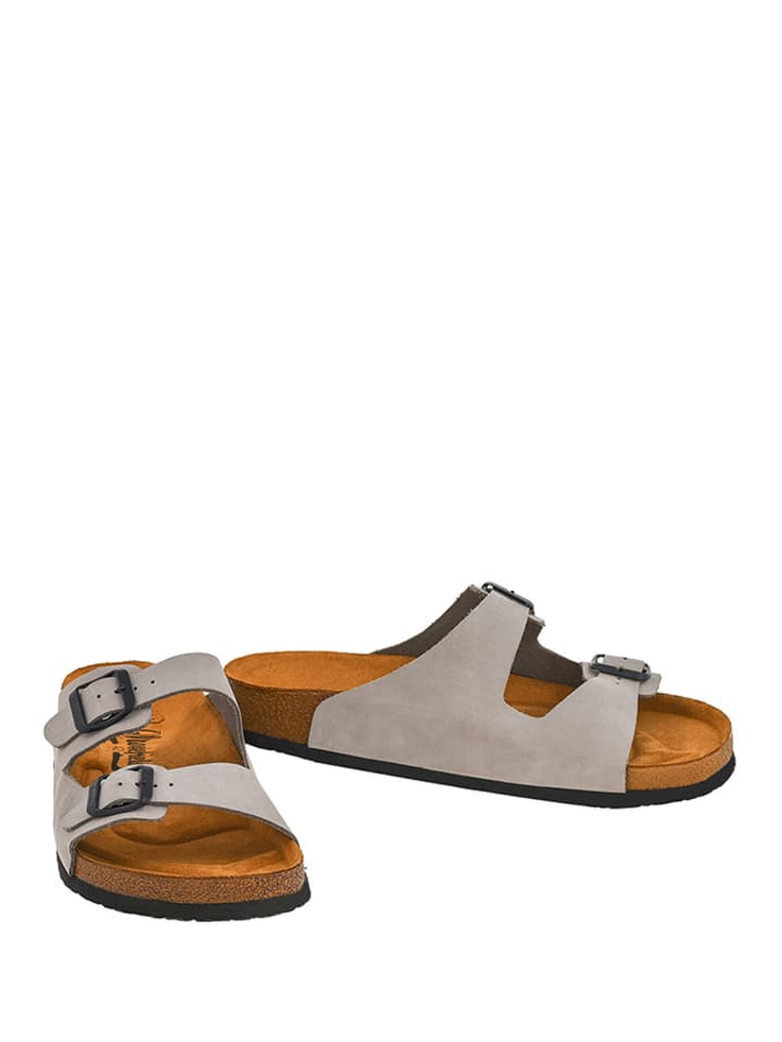 Moosefield Leder-Pantoletten in Grau günstig kaufen