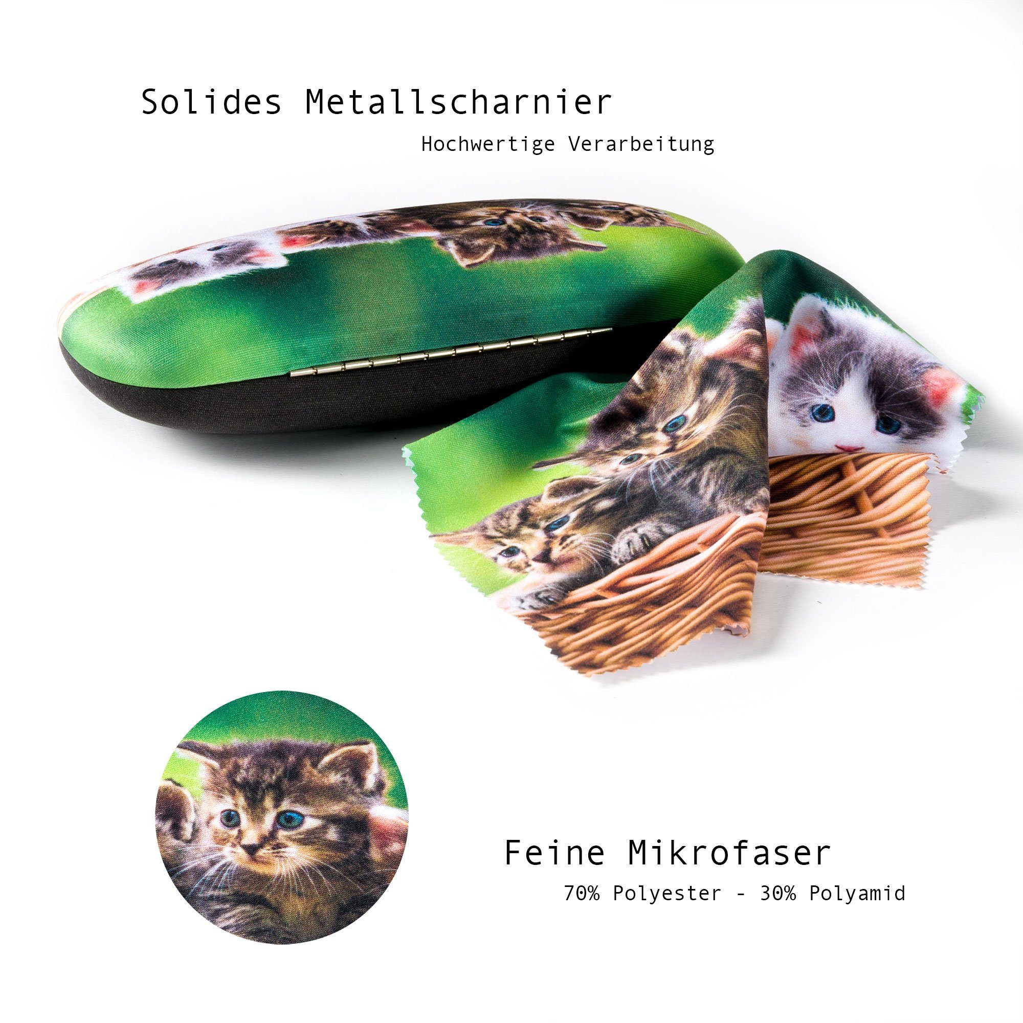 FEFI Brillenetui KITTEN, Hardcase mit feinem Mikrofaser Bezug - mit passendem Tuch