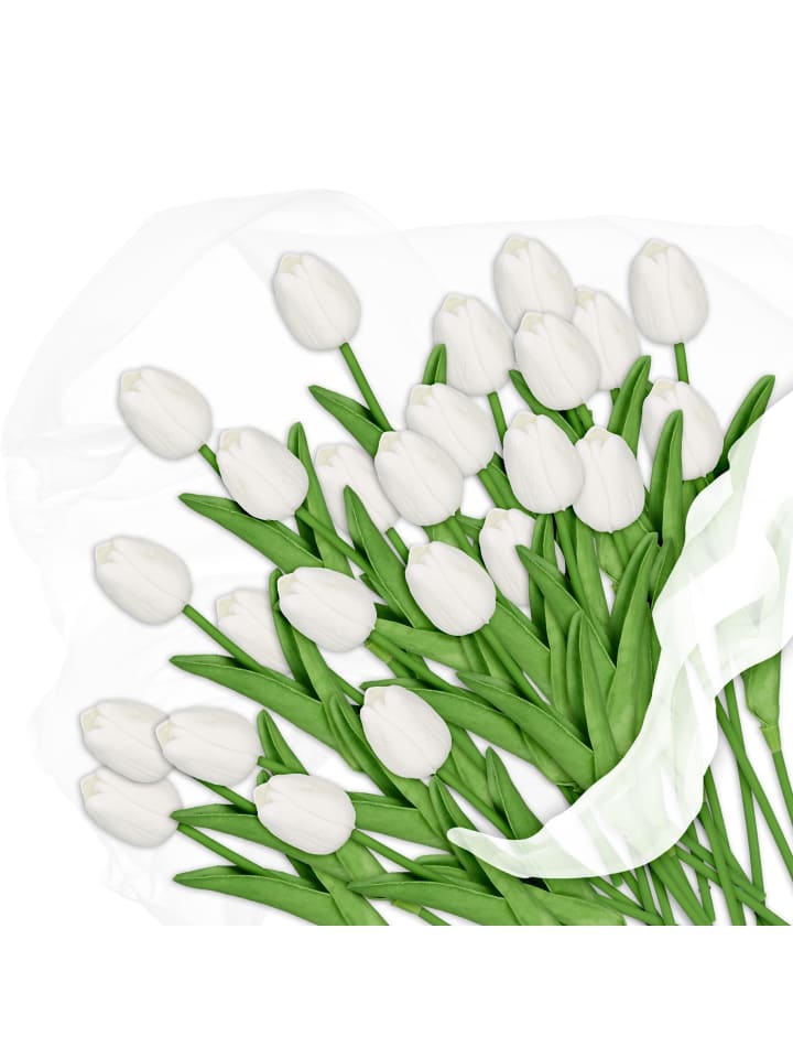 relaxdays 24 x Kunsttulpe in Weiß/ Grün günstig kaufen onesize