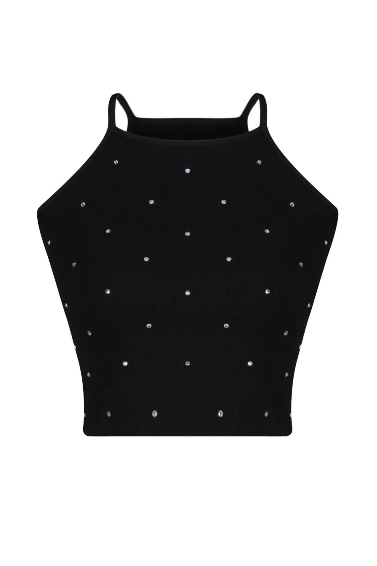 Trendyol Collection  Schwarze, detaillierte, eng anliegende, gerippte, dehnbare Strickbluse in Stone TWOSS23BZ00568