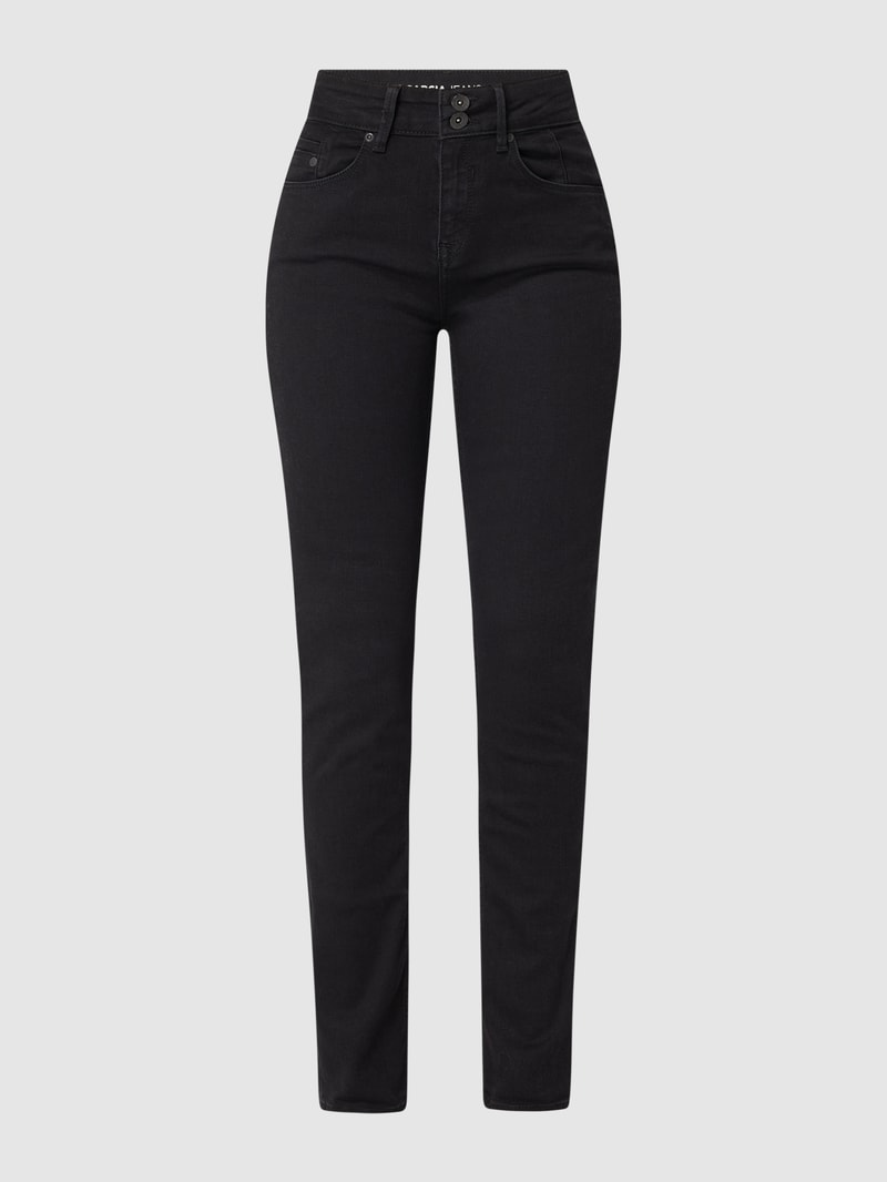 Curved Slim Fit High Waist Jeans mit Stretch-Anteil Modell 'Caro' in schwarz