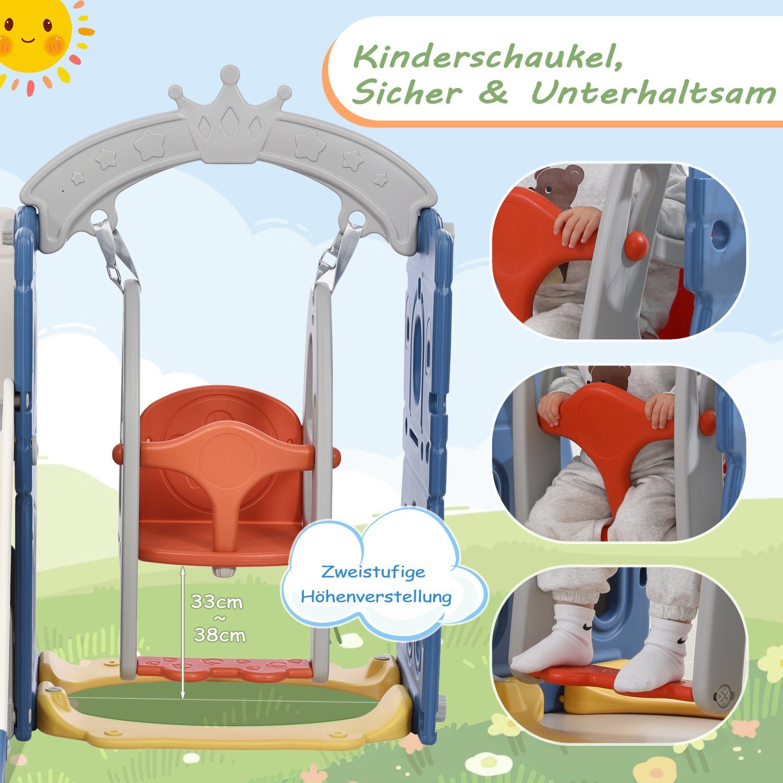 SEEZSSA Indoor-Rutsche Slide Kletterspielzeug 5 in 1 Kinderrutsche Gartenrutsche für Kinder, Klettern Stauraum Basketballrahmen Schaukel Kinder Spielplatz