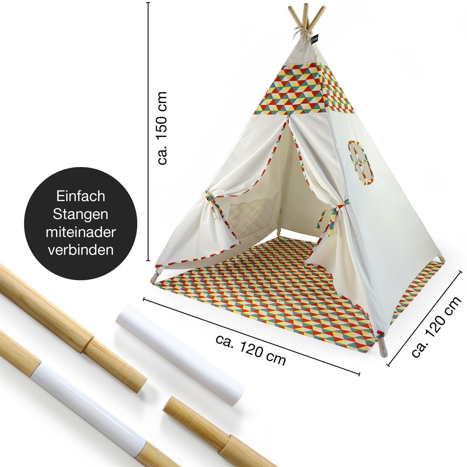 Hej Lønne Tipi-Zelt Tipi Zelt für Kinder farbige Bemusterung Kinderzel, (6er Set)
