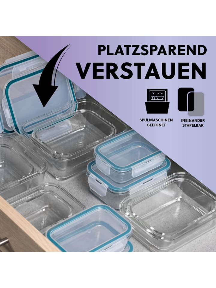 Gourmetmaxx GOURMETmaxx Glas-Frischhaltedosen Klick-it - 16-tlg. - transparent/smaragd günstig kaufen onesize