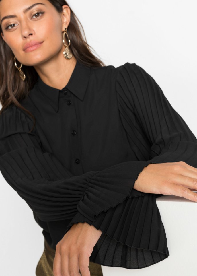 Bluse mit Plissee-Ärmeln