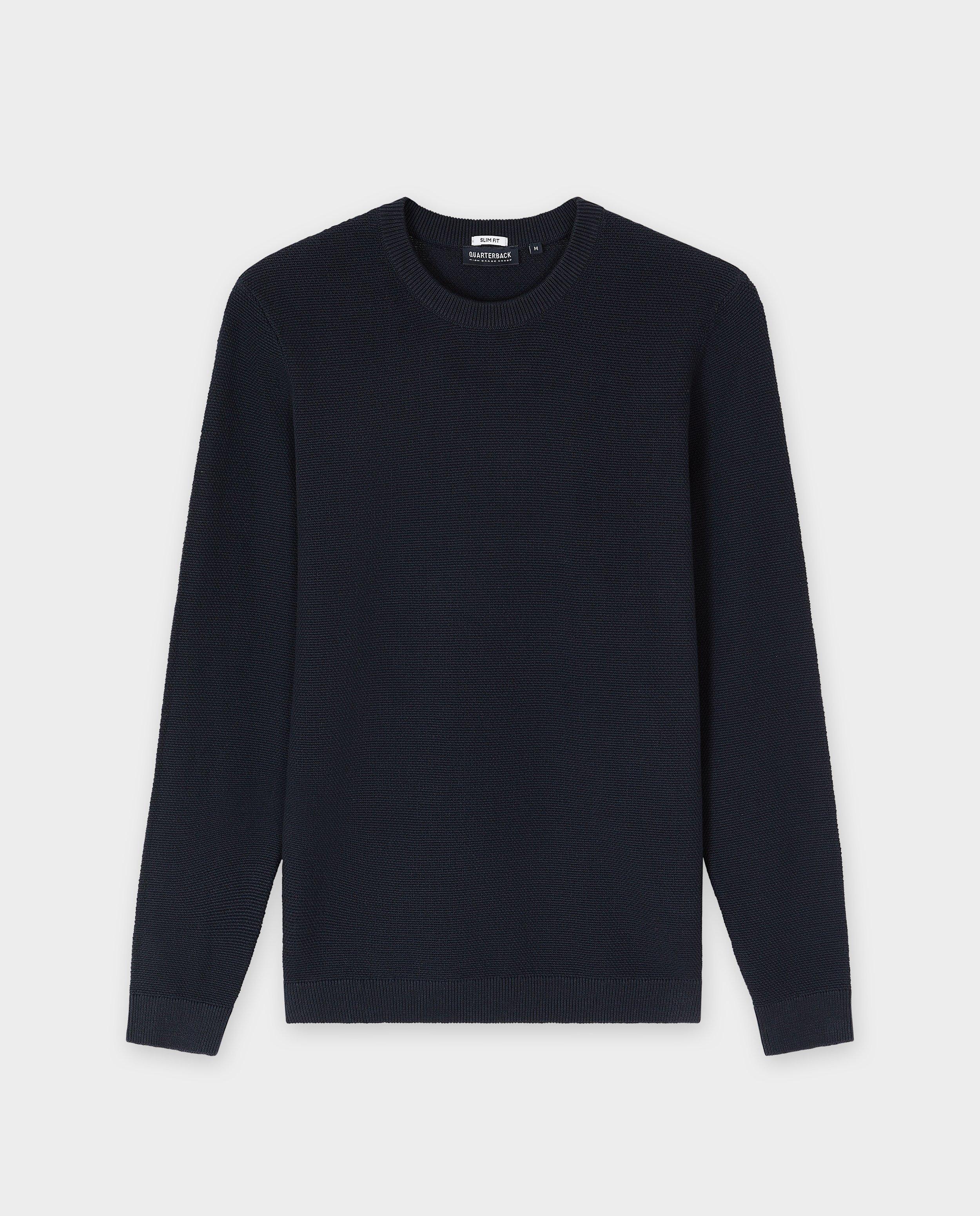 Textúrovaný sveter z organickej bavlny s quarterbackom, slim fit tmavomodrý
