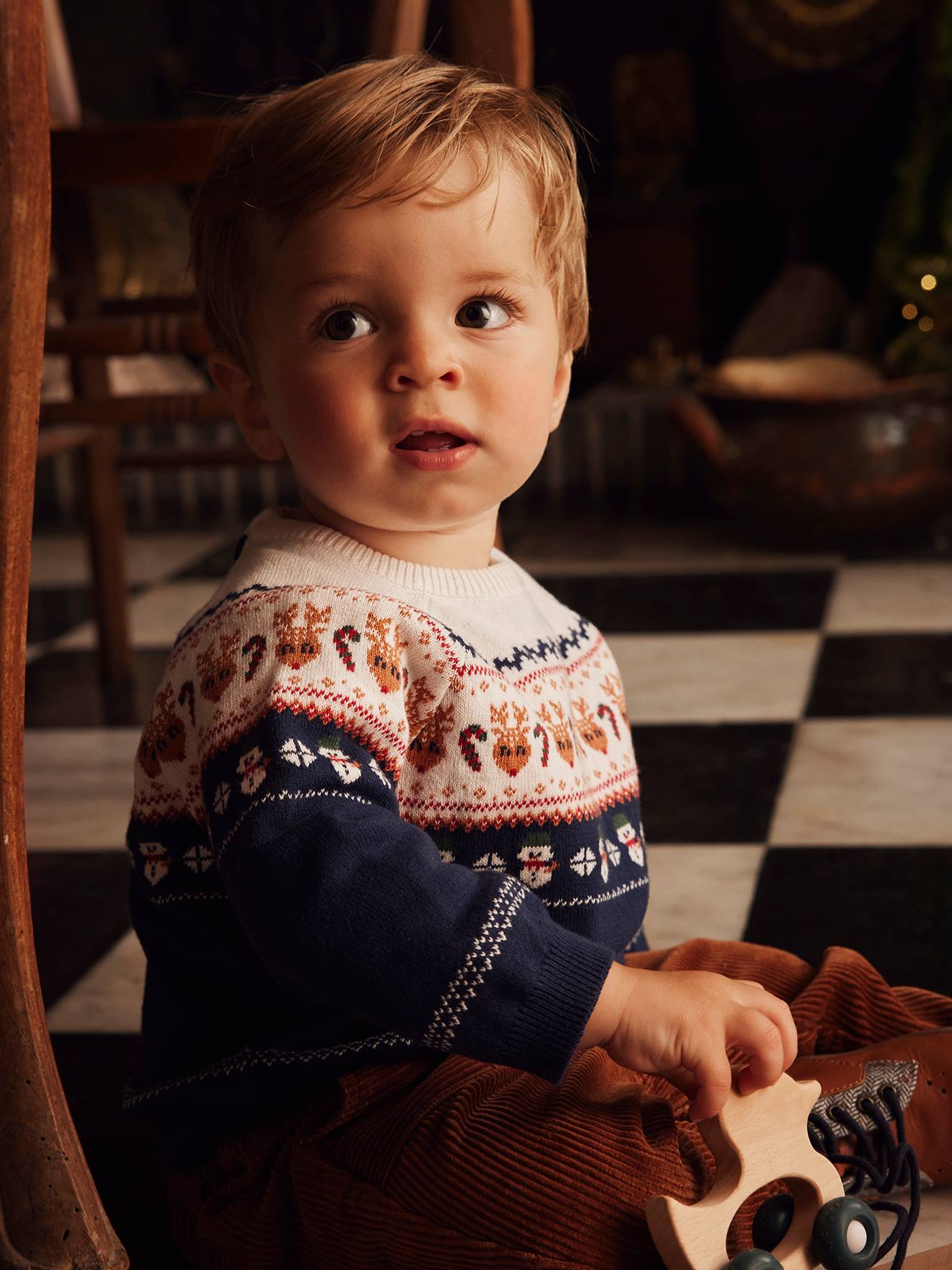 Pull jacquard de Noël bébé marine