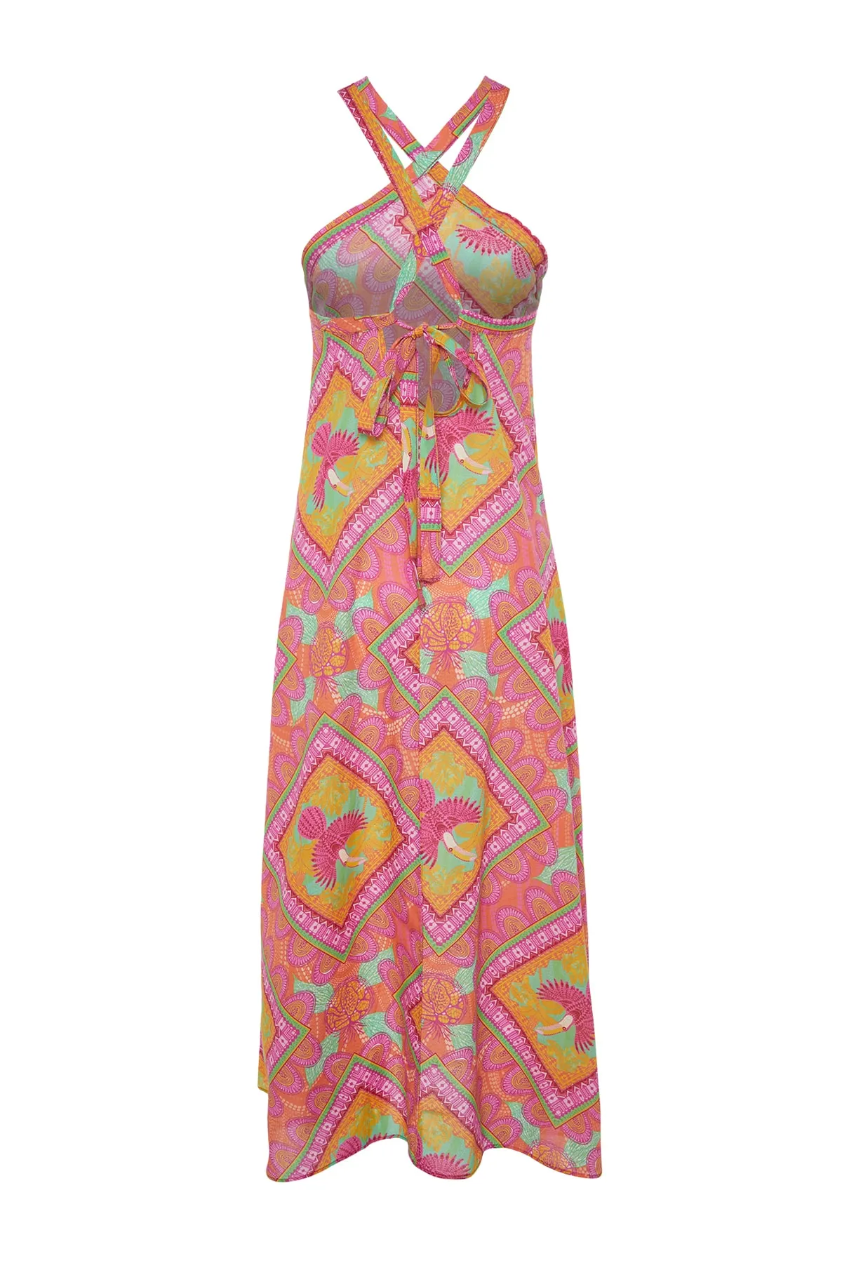 Trendyol Collection  Tropisch gemustertes Maxi-Strandkleid aus 100 % Baumwolle TBESS23EL00141