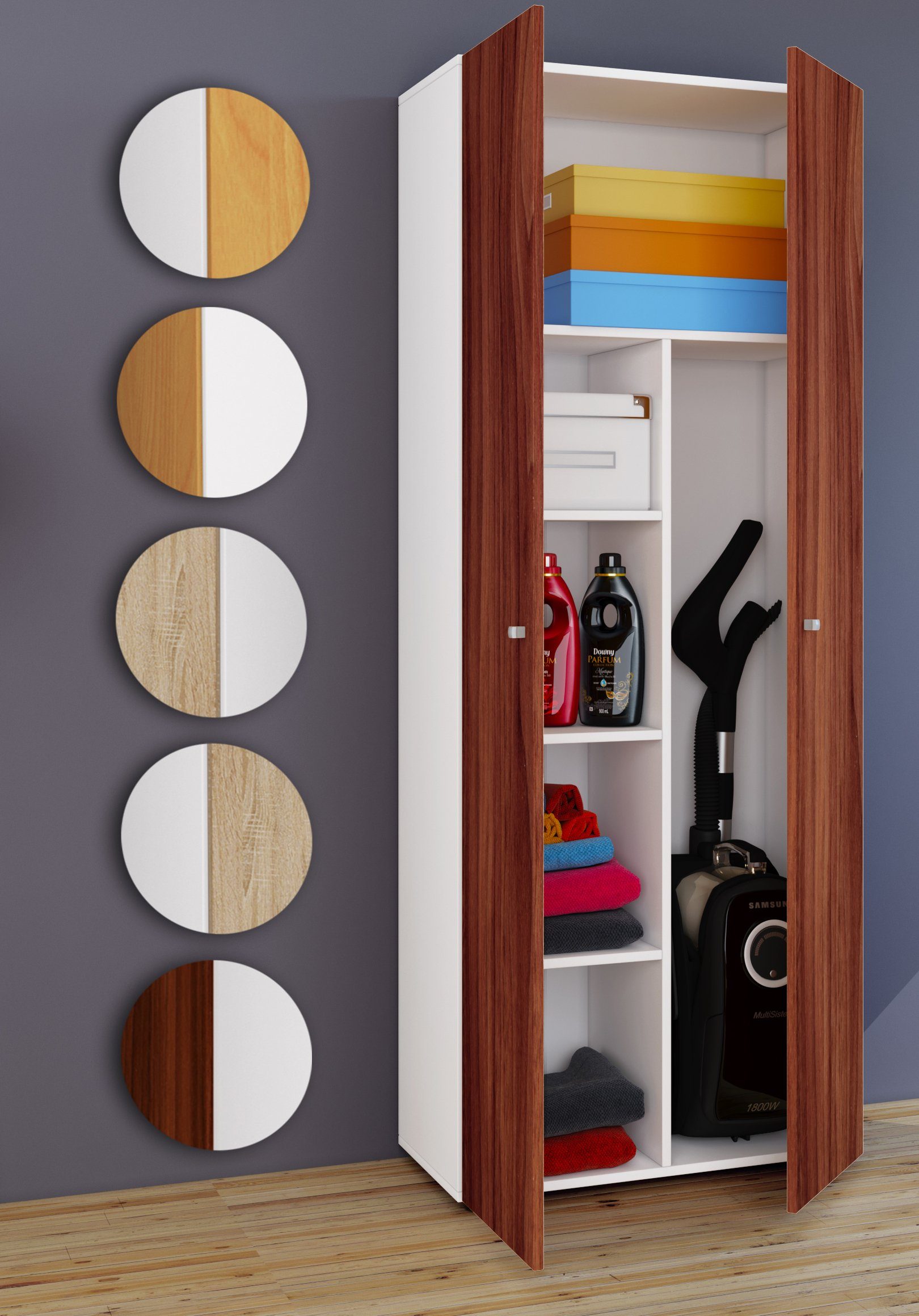 VCM Mehrzweckschrank Holz Besenschrank Staubsauger Putzschrank Vandol K (1-St)