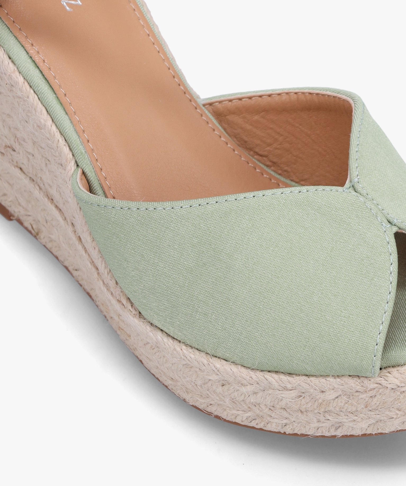 Sandales femme compensées en corde dessus satin uni vert | GEMO
