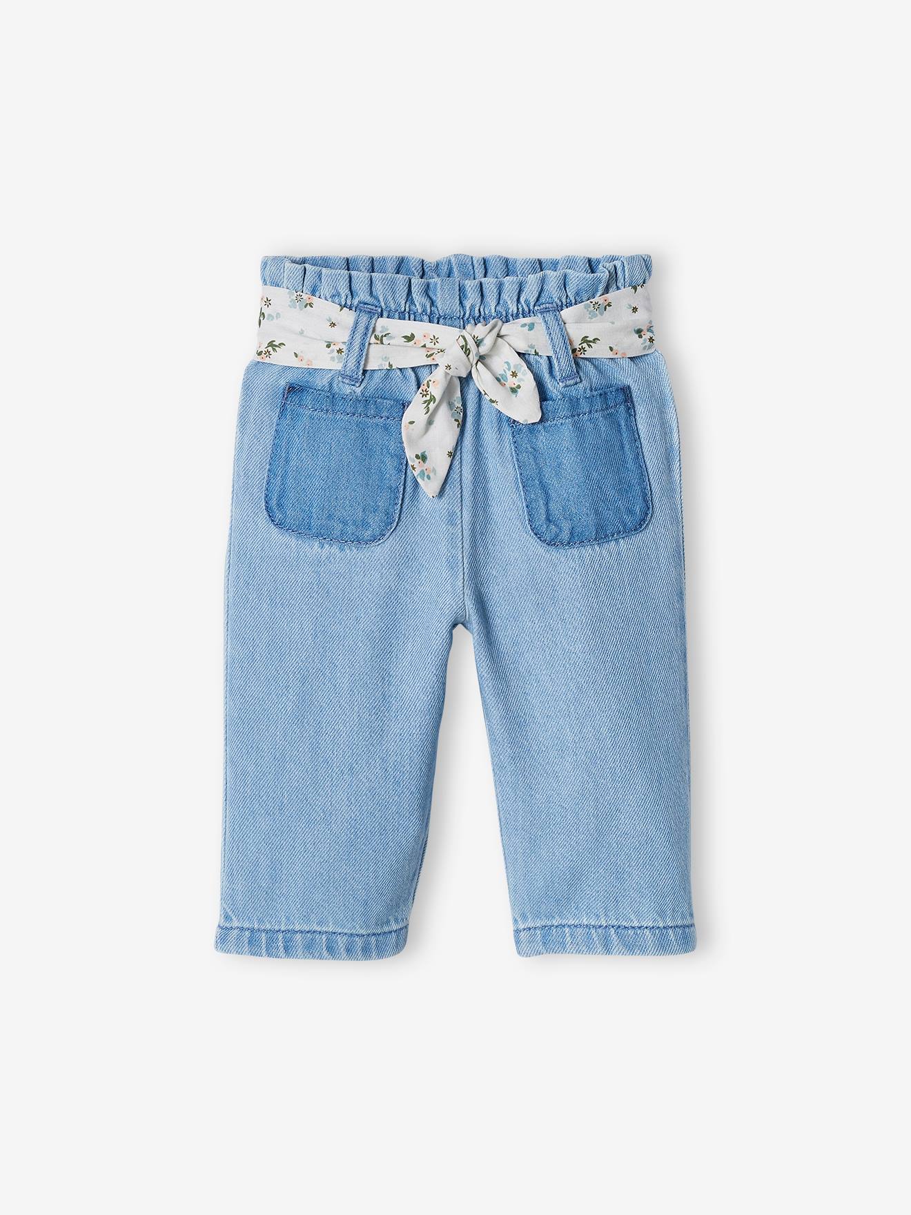 Jean large en denim bébé ceinture en tissu denim bleached