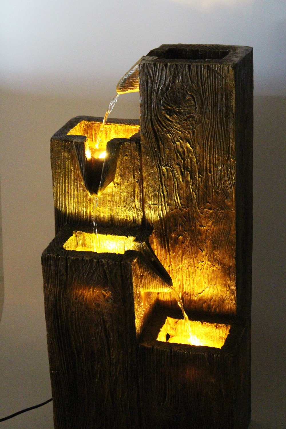 Arnusa Gartenbrunnen Springbrunnen BK823 mit Beleuchtung, 35,00 cm Breite, (Komplett-Set), 75 cm hoch in Holzoptik