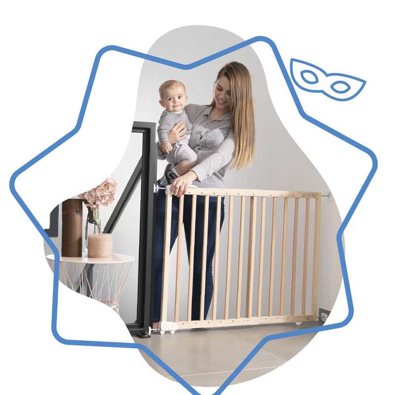Barrière de sécurité Déco Pop extensible en bois naturel Badabulle