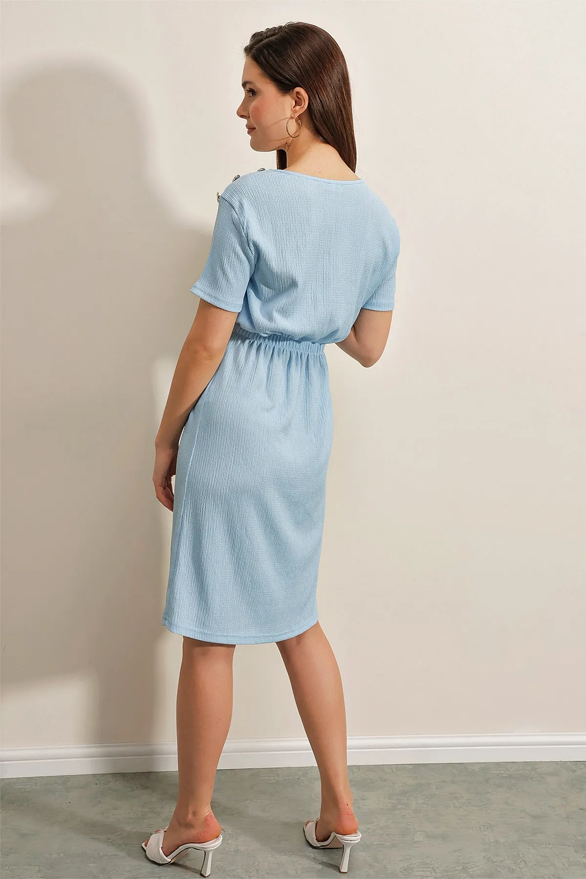 Bigdart  2375 Strickkleid mit Knöpfen – Blau