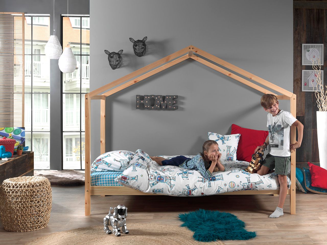 VIPACK Dallas 3 Hausbett 90 x 200 cm Liegefläche, Natur