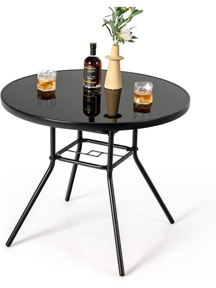COSTWAY Gartentisch mit Glastischplatte 86x71cm in Schwarz günstig kaufen onesize