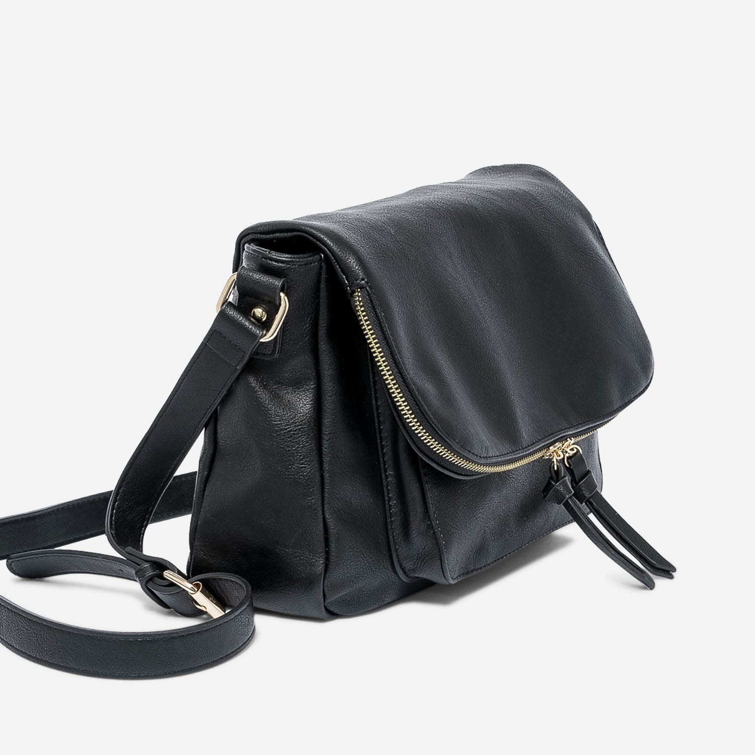 Sac besace noir avec rabat zippé