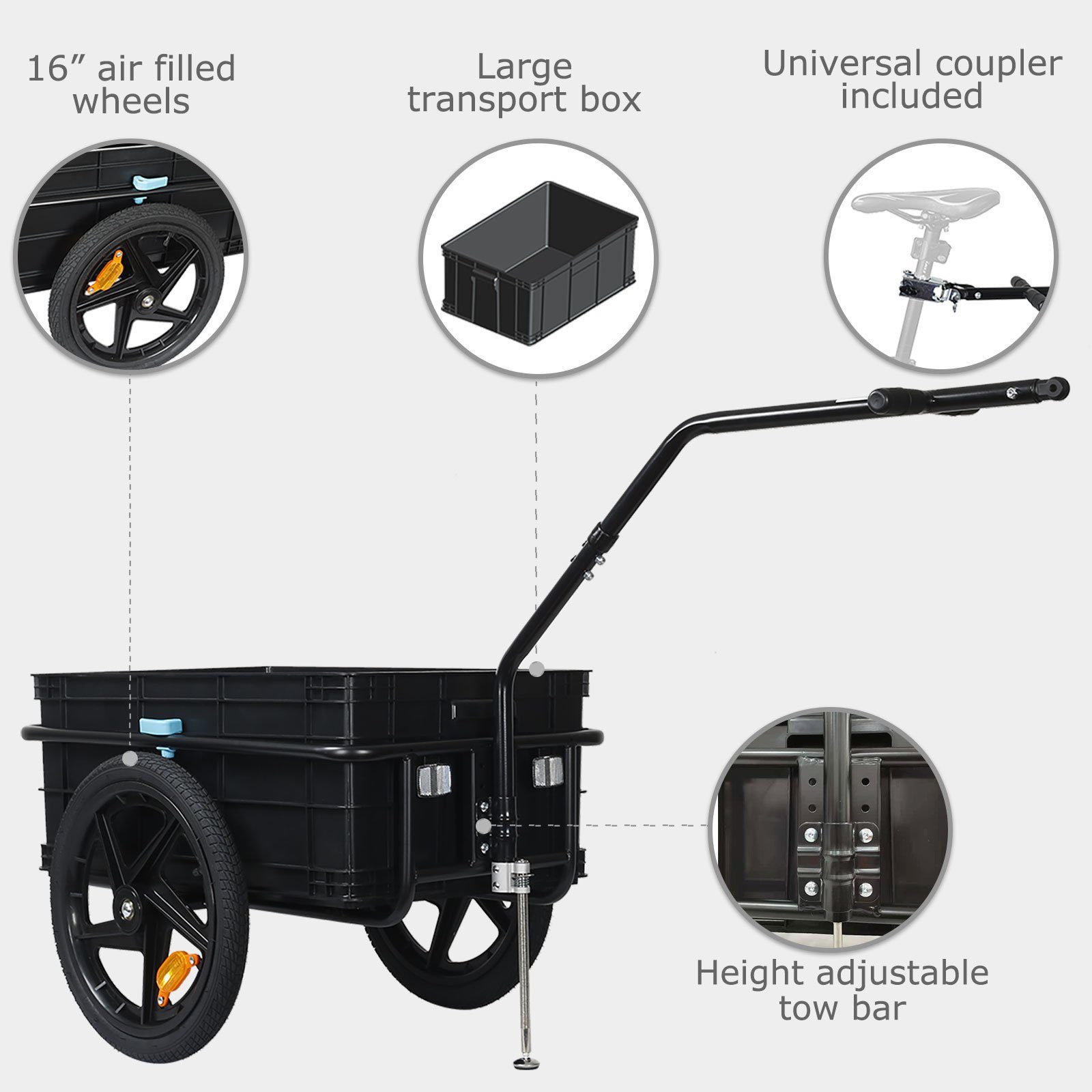 TIGGO Fahrradlastenanhänger Tiggo 75L Lastenanhänger & Handwagen XL Fahrradanhänger Hochdeichsel