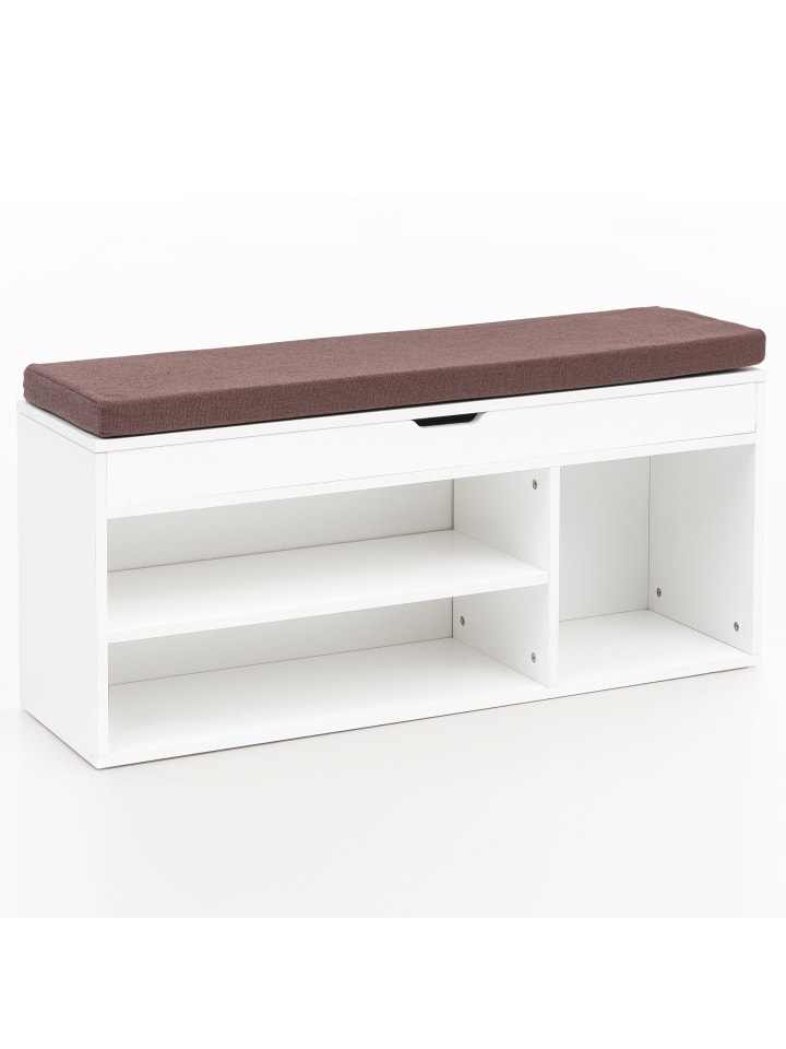 KADIMA DESIGN Schuhbank WL5.345 mit Sitzfläche Garderoben-Bank Holz 104x51x32 cm in Weiß günstig kaufen onesize