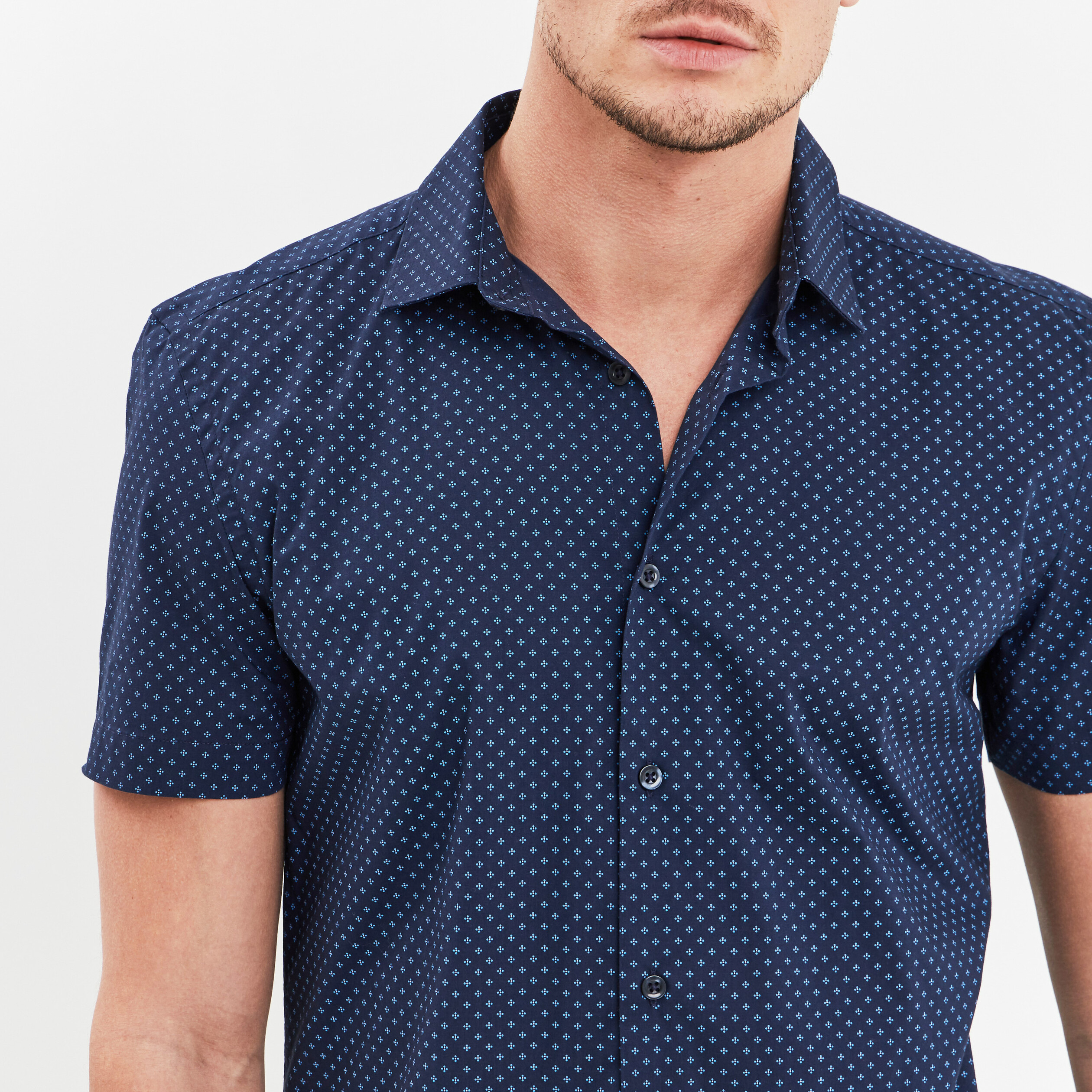 Chemise manches courtes coton bleu marine homme | La Halle