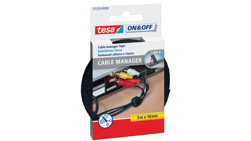 tesa ON&OFF® Cable Manager schwarz 5 m schwarz