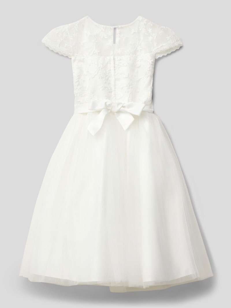 Kleid mit floralen Stickereien in ecru