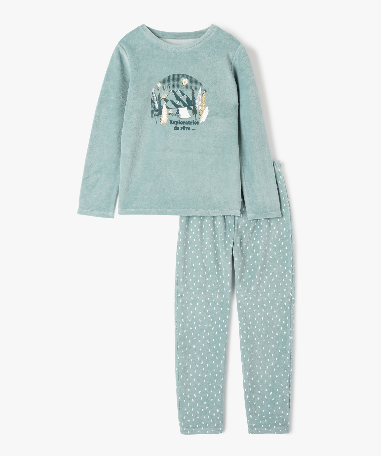 Pyjama fille en velours à motif nature et paillettes bleu | GEMO