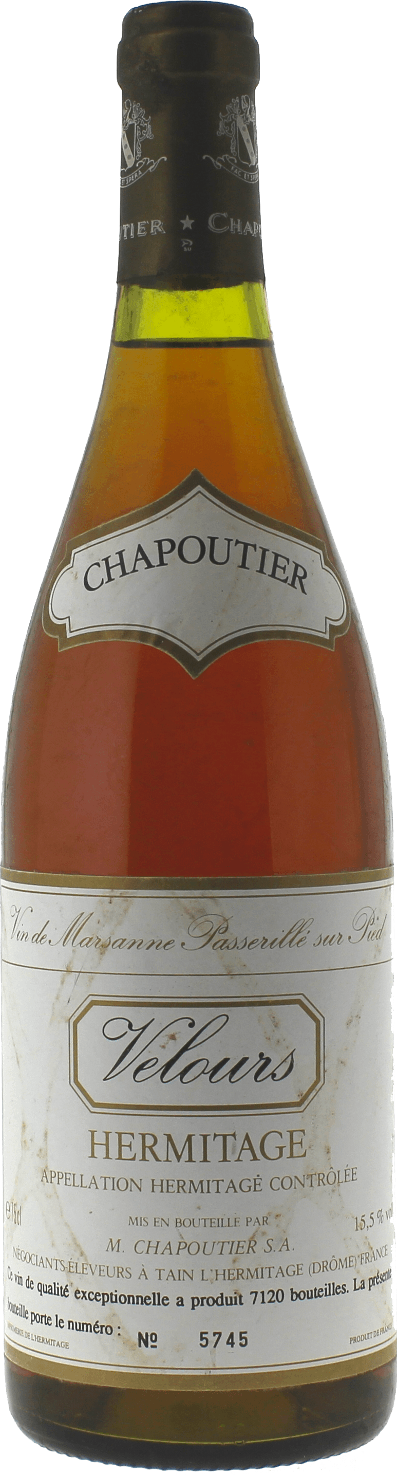 Hermitage blanc cuvée velours chapoutier 1982