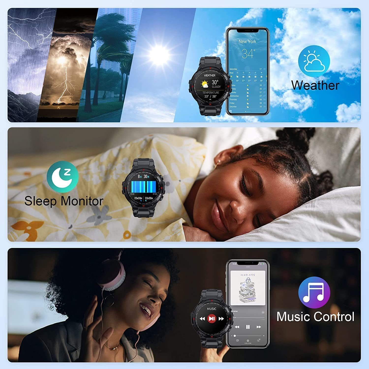 Mutoy Smartwatch, Fitness Tracker Uhr, Damen Herren Smartwatch (Fitnessuhr mit Telefonfunktion 1,28