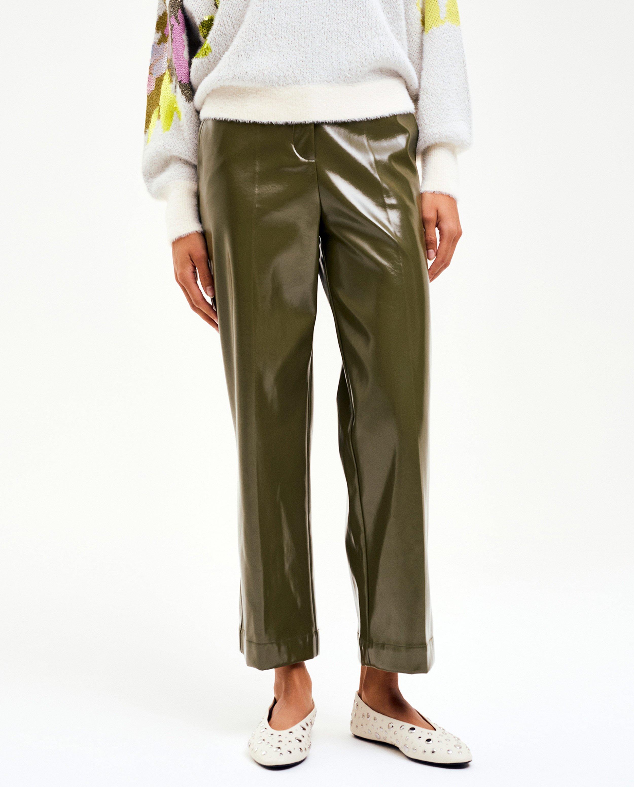 Pantaloni de damă CKS verde închis, croială scurtă, kaki