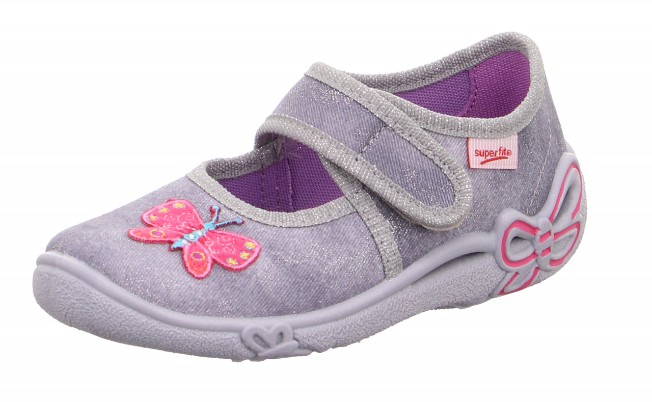 BELINDA - Hellgrau/Pink Hausschuh mit Klettverschluss