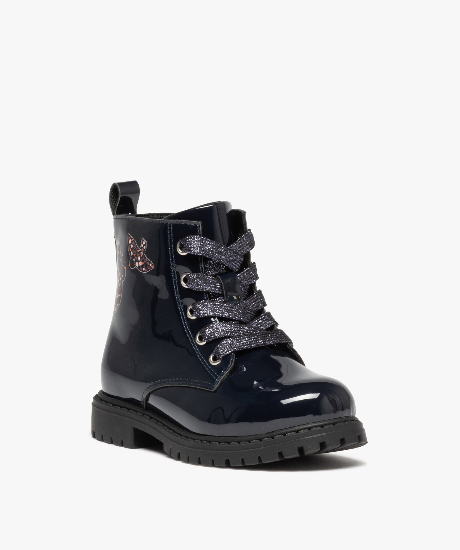 Boots vernis fille avec motifs oiseaux du 31 au 36 marine | GEMO