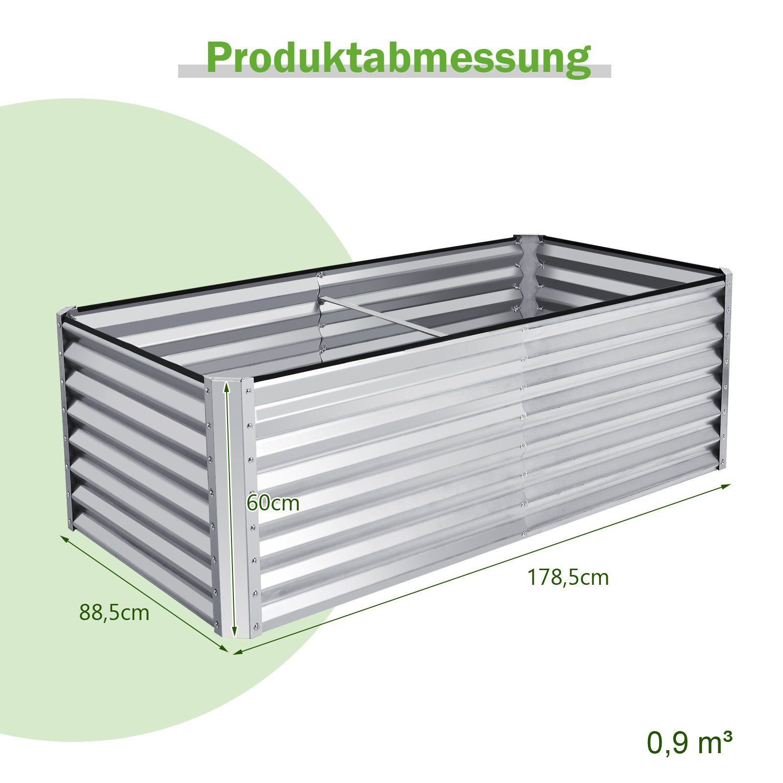 COSTWAY Hochbeet, Rechteckiges Frühbeet Metall, 178,5 x 88,5 x 60 cm