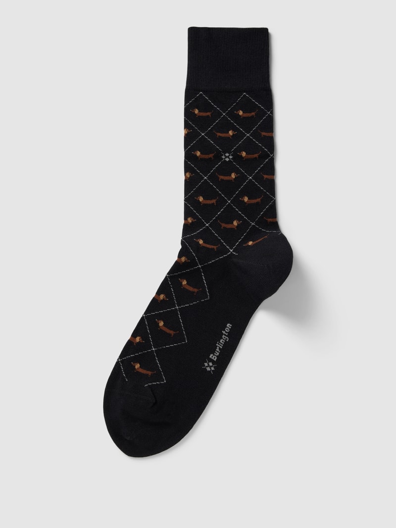 Socken mit Motiv-Print Modell 'DACHSHUND' in schwarz