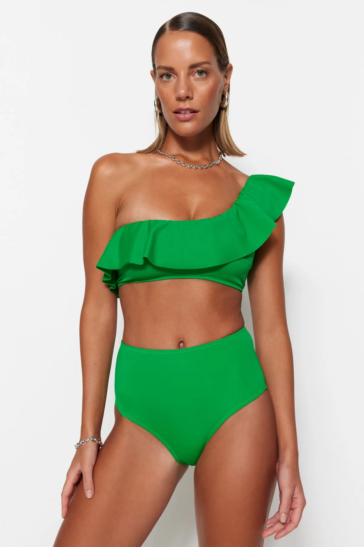 Trendyol Collection  Grüne Bikinihose mit hoher Taille und normaler Passform TBESS21BA0057