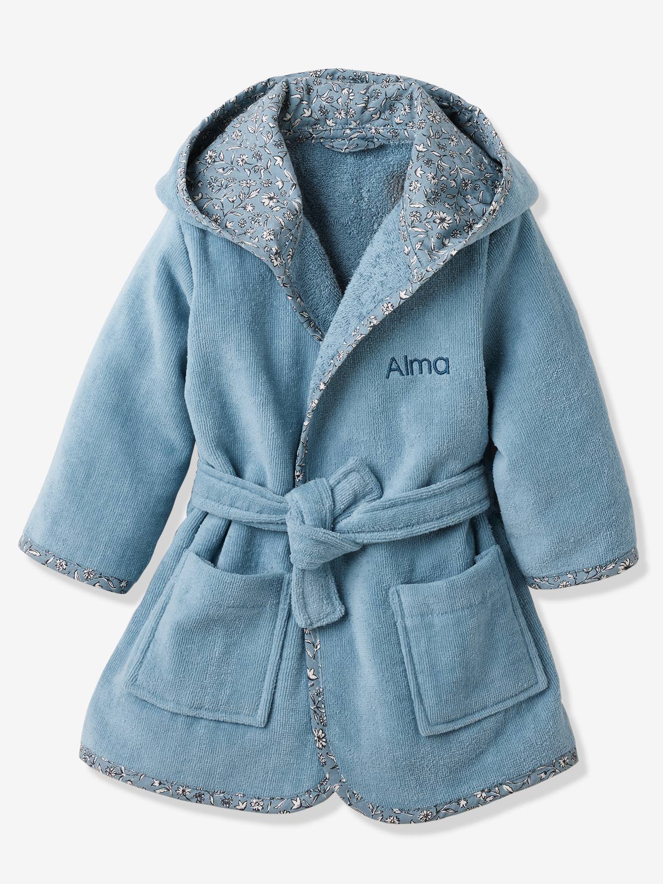 Vertbaudet Baby Bademantel INDIA, personalisierbar Oeko-Tex - blau bedruckt