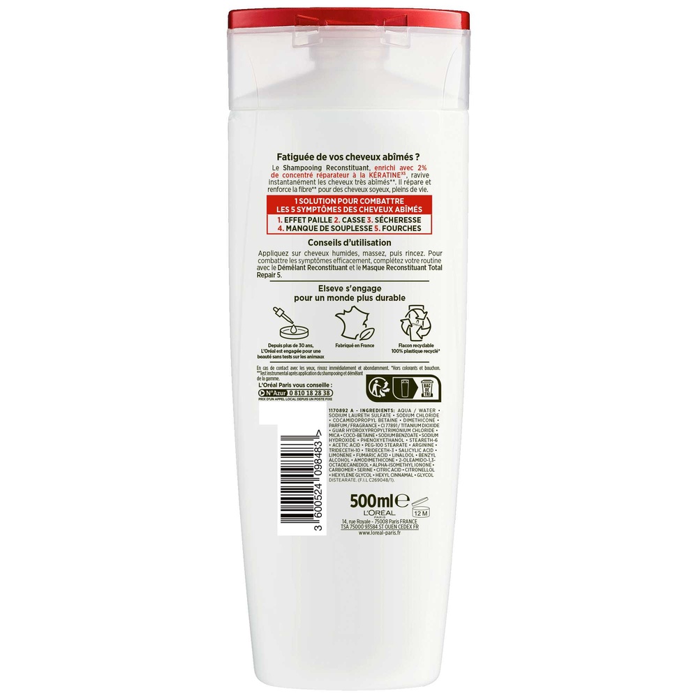 L'Oréal Paris Elseve Total Repair 5 Shampooing 500ml Shampoing cheveux secs
